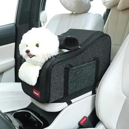 Center Console Small Dog Car Seat,Portable Pet Cat Puppy Booster Armrest Carseat Up to 11lbs,Equipped with a Breathable Protective Cover Net to Prevent Escape with Washable Fluffy Cushion and Pillow