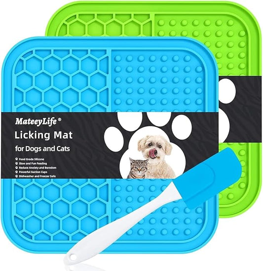 MateeyLife 2PCS Small Lick Mat for Dogs with Suction Cups, Slow Feeder Bowls, Cat Lick Mat for Anxiety Relief, Dog Toys to Keep Them Busy, Enrichment Toys for Bathing, Cat Licking Pad for Boredom