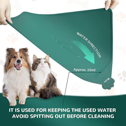 Silicone Pet Food Mat Dog Cat Waterproof Spill Proof Mess Control Easy Clean Floor Protector 18.8L x 11.8W Inch Green