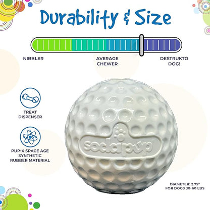 SodaPup Golf Ball – Durable Dog Treat Dispenser & Chew Toy Made in USA from Non-Toxic, Pet Safe, Food Safe Rubber Material for Mental Stimulation, Problem Chewing, Calming Nerves, & More