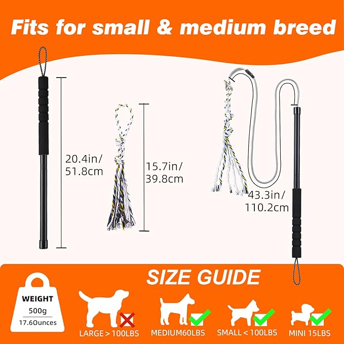 Flirt Pole for Dogs Outdoor Chase Toy Interactive Flirt Pole for Outdoor Exercise & Training Heavy Duty Dog Teaser Wand with Rope Durable Dog Fishing Pole Toy Flirt Stick for Small & Medium Dogs