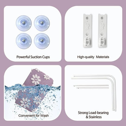 Cat Window Perch, Foldable Cat Window Hammock with Cute 3D Textured Flower Cover and Strong Suction Cups, Cordless Window Seat Bed for Indoor Cats (Purple, Large)