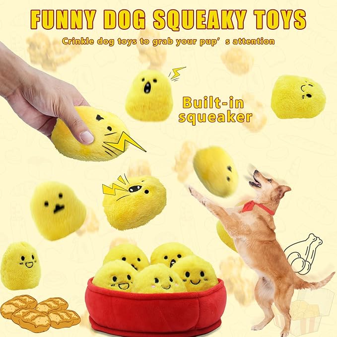 Dog Squeak Toys, 6 Pack Chicken Nugget Dogs Push Toys Interactive Puppy Toys Bark Box Toys Dog Chicken Toy to Keep Them Busy