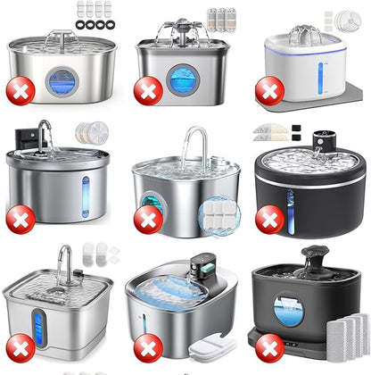 Cat Water Fountain Filter, 32-Pack Filters Replacement for 67oz/2L & 108oz/3.2L Stainless Steel Cat Water Fountain, 4-Layer Filtration Pet Filter (16 Filters & 16 Sponges)
