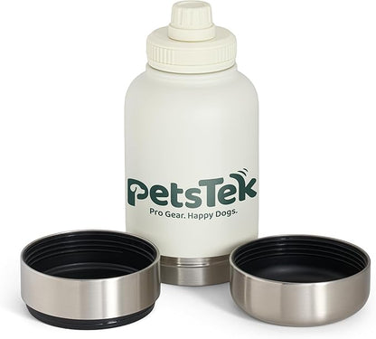 Portable Dog Water Bottle - 3 in 1 Insulated Stainless Steel Travel Bowl & Food Dispenser with Leak Proof Magnetic Lid - Dog Accessories for Walking, Hiking, Outdoor, Camping (32oz White)
