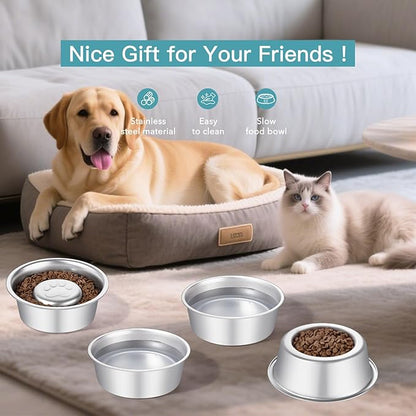 Stainless Steel Pet Dog Water and Food Bowl, 2-Pack (6.3 x 2.1 Inches),Solid, Dishwasher-Safe, and Harmless to Pets. Dog Bowl, cat Bowl