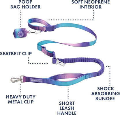 Spark Paws Handsfree Dog Leash – Shock Absorbing Waist Bungee Lead for Running, Car Seatbelt Clip & Poop Bag Set, Heavy Duty Tactical Lead for Medium, Large & X-Large Breeds - 90s Retro