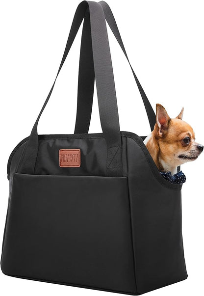 FDJASGY Dog Purse Carrier with Pocket and Safety Tether,Soft-Sided Small Dog Carrier for Small Medium Pet Outdoor Shopping Tote Bag Black
