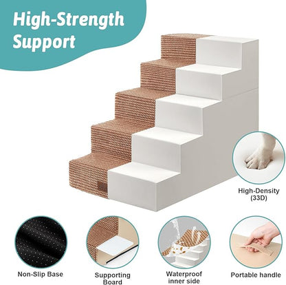 Dog Stairs with Detachable Zipper, 19.7" Extra Wide Right-Angle Pet Stairs for Bed, Anti-Slip Dog Steps for Lowrider and Elderly Cats with Support Board, 19.7x29.5x23.6 inch, Light Brown