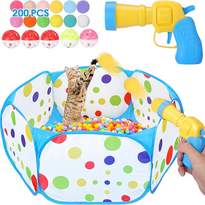 Mity rain Cat Ball Pit with Balls Included, Interactive Cat Toy for Indoor Cats, Blue