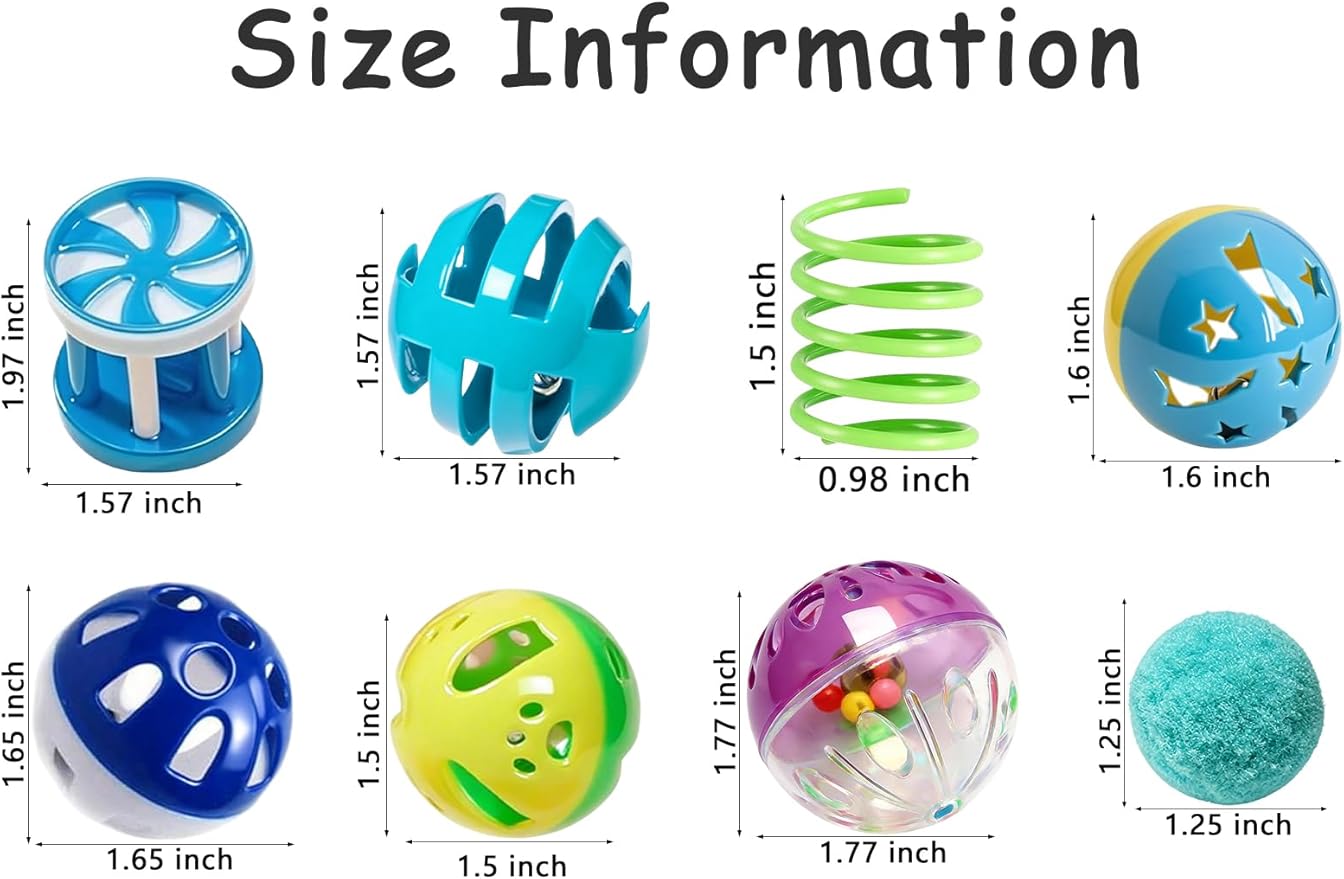 20 Pack Cat Toys Balls Indoor Kitten Set with Bell Balls Plush Balls Colorful Springs Interactive Safe Long-Lasting Toys for Kittens and Adult Cats (1.5'' - 2.3'')