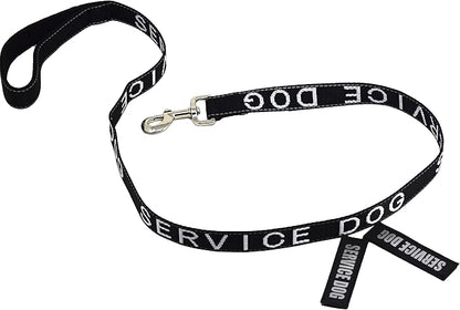 Albcorp Service Dog Leash - Embroidered- with Padded Neoprene Handle and Reflective threads, 4 Feet, for Harnesses, Vests or Collars, Black