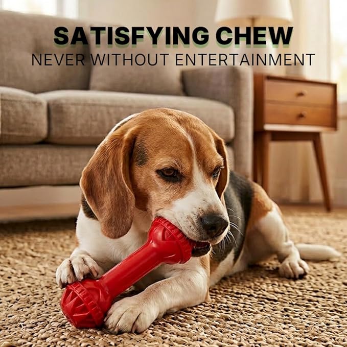 Red Bone Dog Chew Toy with Treat Dispenser - Indestructible Dog Toys for Aggressive Chewers, Dog Bone Toy for Boredom Relief