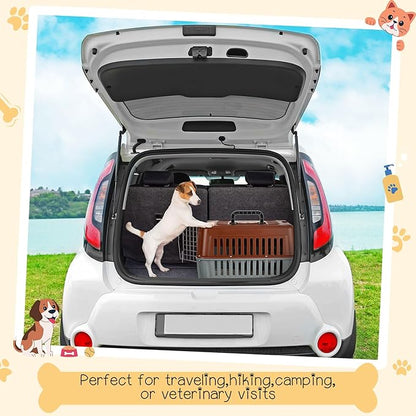 2 Set Travel Pet Carriers for Small Cat Dog Plastic Hard Shell Carrier Cat with Bowl Wire Door Grille Mat Portable Breathable Security Lock Puppy Kennel for Travel Airline, 17.5", up to 13lbs(Brown)