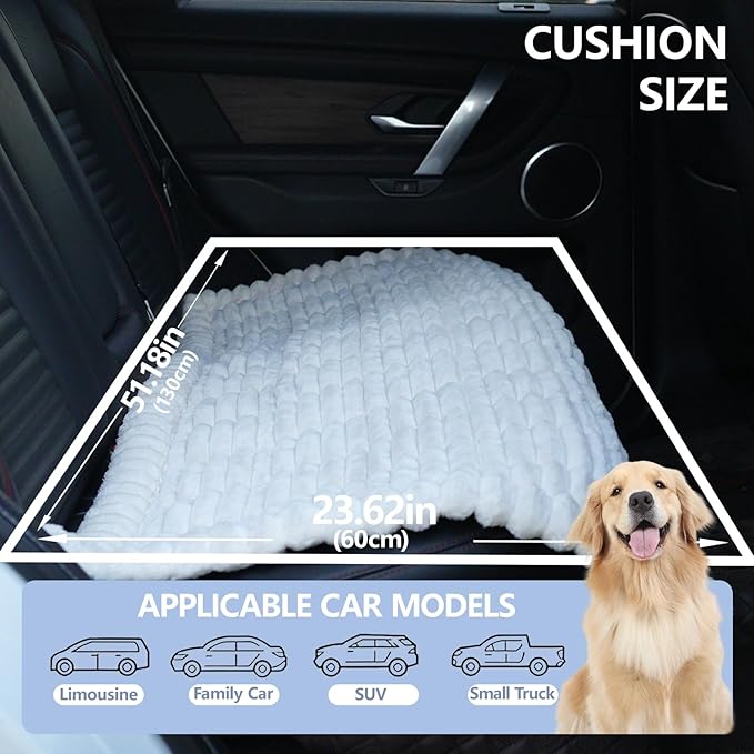 Dog Car Seat Waterproof Bed Cover Non-Slip Car Back Seat Soft and Comfortabl Pet Bed Mat Car Blanket for Travel Backseat Extender Seat Covers Dog Bed for Cars Trucks and SUVs (White Cover 23.6” x 51”)