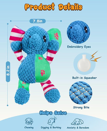 Swooflia Elephant Crinkle Dog Toy - Squeaky Plush Toys for Puppies,Treat Boredom for Small Dogs,Interactive Stimulating Puppy Toy to Keep Them Busy