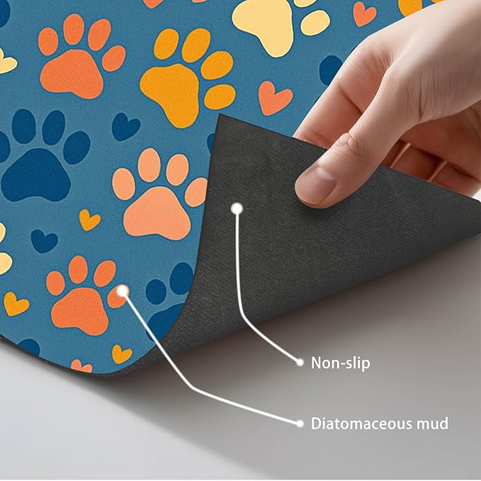 Colorful Dog Paw Print Pet Feeding Mat Spill-Proof Pets Food Mat for Dog Food and Water Bowl Pet Feeding Bowl Mats for Pets Feeding Cute Easy Clean Fast Dry Cats Feedings Pad 24" x 16"