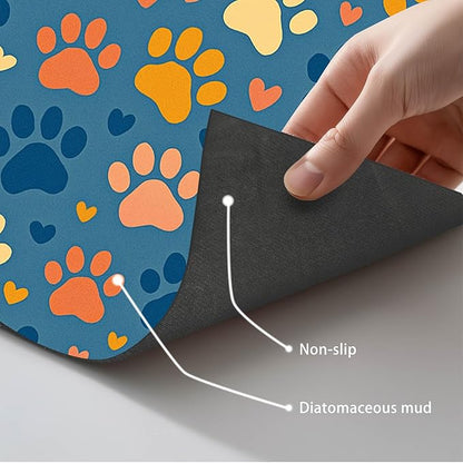 Colorful Dog Paw Print Pet Feeding Mat Spill-Proof Pets Food Mat for Dog Food and Water Bowl Pet Feeding Bowl Mats for Pets Feeding Cute Easy Clean Fast Dry Cats Feedings Pad 24" x 16"