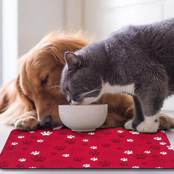 Dog Food Mat, Absorbent Water Bowl Mats Cat Pet Feeding Placemats Red 12 * 20 inch