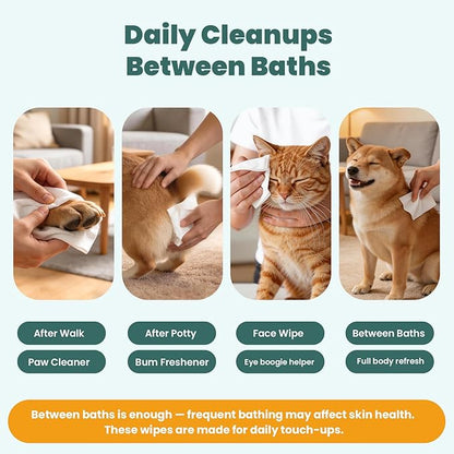 400 Count Dog Wipes & Cat Wipes (8x50 Packs) | Hypoallergenic, pH Balanced for Paws, Body, Face & Grooming |All-Natural Plant Fiber Wipes with Aloe, Coconut Oil & Vitamin E |Pearl Texture