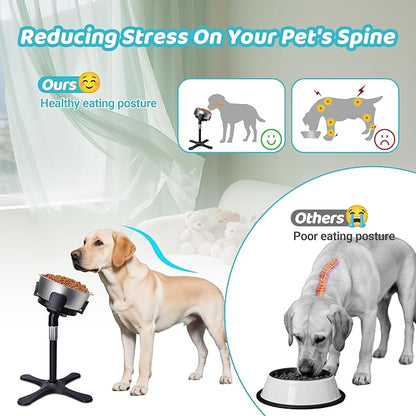 Elevated Adjustable Dog Bowl Feeding Stand, 3 Heights and Tiled Ajudst, Compatible with Moost Feeding Bowls, Great for Medium Large Dogs(Stainless Bowl 1 Pack Updated)