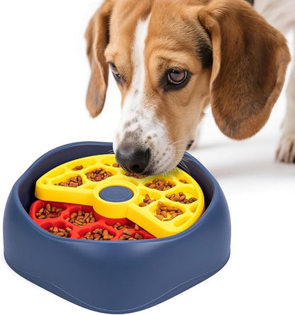Interactive Pet Puzzle Slow Feeder Bowl - Innovative Rotating Design, Anti-Gulping, Promotes Digestion & Mental Stimulation, Non-Slip Food Dispenser for Small & Medium Dogs & Cats (Red & Yellow)