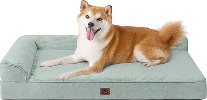 EHEYCIGA Memory Foam Dog Bed Large Size Dogs, Orthopedic Dog Bed Large with Washable Removable Cover, Waterproof Pet Sofa Couch with Nonskid Bottom, 36x27x6, Greyish Green