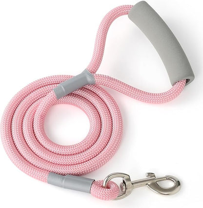 Mile High Life Dog Leash, with Comfortable Padded Handle, Pink Nylon Rope Leash with Steel Tips, Heavy Duty 6 Feet Pet Leashes (Pink,72 Inches)