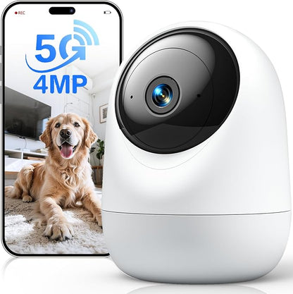 4MP Indoor Camera 5G/2.4G WiFi 6 360°Pan Tilt 2.5K Supports MicroSD up to 256GB (No Card) Plug-in Pet Camera with Speaker for Dog/Cat Baby Monitor with Phone App,Motion Tracking, Compatible with Alexa