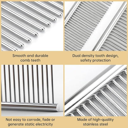 4Pcs Stainless Steel Dog Combs for Grooming Matting, Metal Dog Grooming Combs with Rounded Teeth, Pet Tear Stain Remover Finishing Comb Removing Tangles Knots