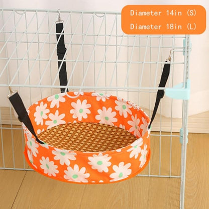 Cat Hammock Cat Hanging Bed for Cage, Adjustable Straps, for Kennel Chair with Metal Frame, for All Seasons (Orange, S)