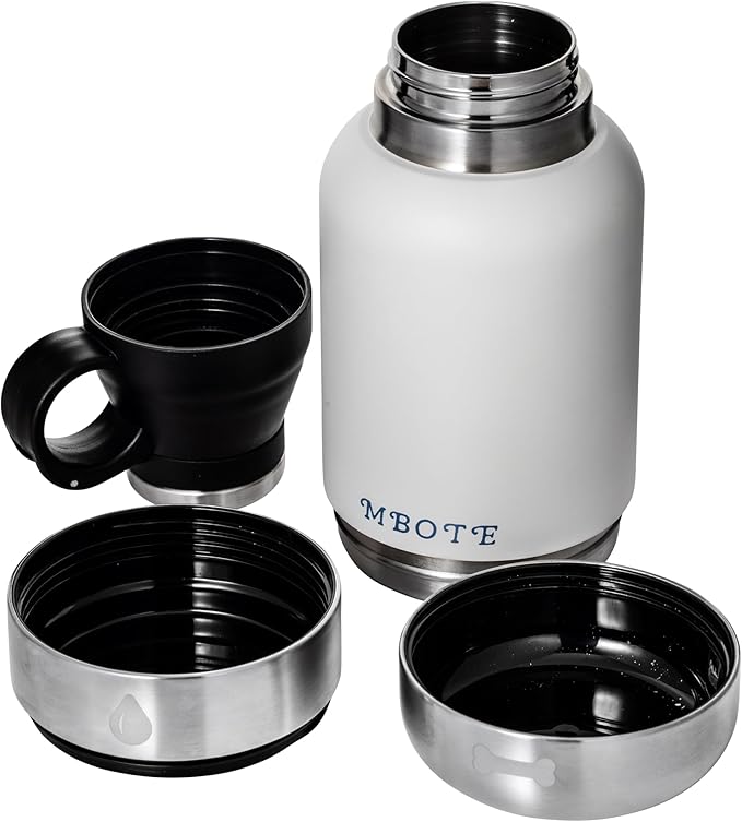 3-in-1 Portable Dog Water Bottle, 32oz Stainless Steel Insulated, Includes 2 Collapsible Bowls - Leakproof Travel Water Dispenser for Dogs