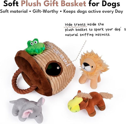 CHEWFFON Noah's Ark Hide and Seek Burrow Dog Toy, Interactive Squeaky Plush Puzzle Toy, 5-Pack Enrichment Activity for Brain Stimulation, Small Medium Large Dogs