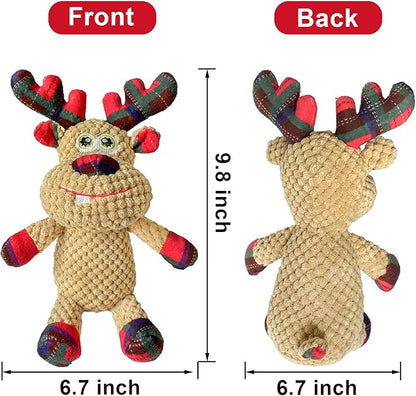 Christmas Squeaky Plush Dog Toys for Small Medium Large Dogs, Durable and Indestructible Dog Christmas Toys, Cute Reindeer Squeaky Dog Toys,Teeth Cleaning and Interactive Puppy Toys