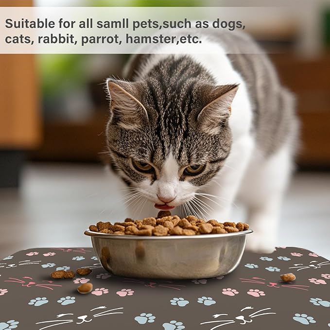 Patterned Cat & Dog Bowl Mat for Food and Water, 12"×20" Quick Dry Absorbent Pet Feeding Mat, Eco-Friendly Dog Placemat