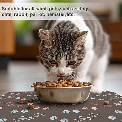 Patterned Cat & Dog Bowl Mat for Food and Water, 12"×20" Quick Dry Absorbent Pet Feeding Mat, Eco-Friendly Dog Placemat