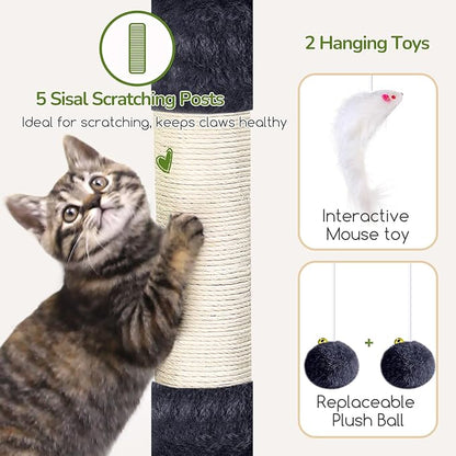 Globlazer Cat Tree Condo Tower for Multiple Indoor Cats, 52in Multi-Level Cat Scratching Tree with 2 Cat Condos, 5 Sisal Scratching Posts, 2 Padded Perches, Big Basket, Widened Base, S52, Dark Grey
