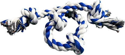 4Knines Dog Rope Toy with 5 Knots – 36-Inch Heavy-Duty Tug for Medium & Large Breeds – Durable Cotton for Chewing, Fetch, and Tug-of-War – Interactive Dog Toy for Exercise and Play – Blue