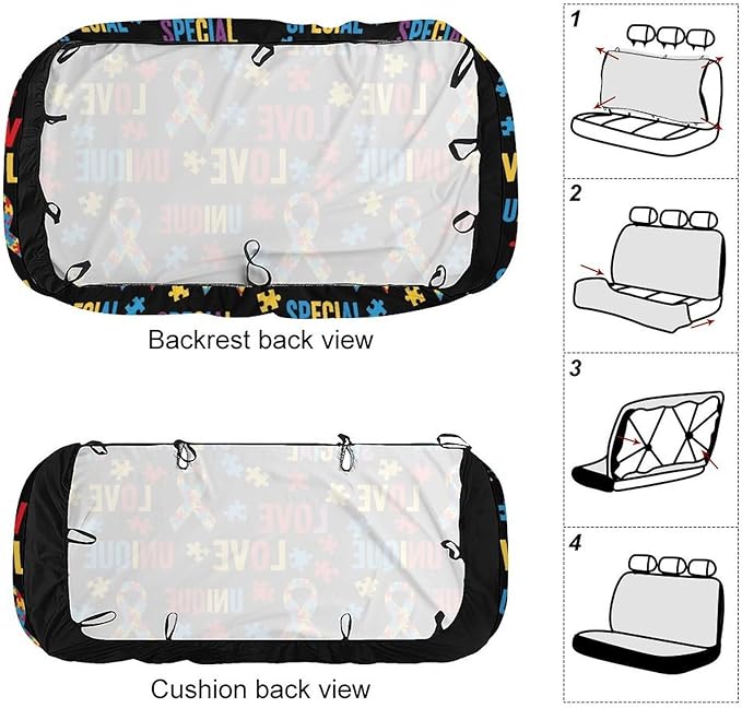 Car Interior Decor Seat Cover, Fashion Universal Stretch Back Seat Protector, Car Accessories Rear Bench Seat Covers for Trucks SUV Compatible with Autism Awareness Ribbon