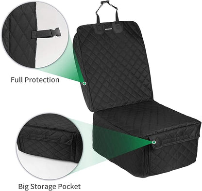 Dog Car Seat Covers Front Seat Cover with Side Flaps 100% Waterproof Car Seat Protector for Pets Scratch Proof Non-Slip Durable for Cars,Trucks & SUVs (Black)