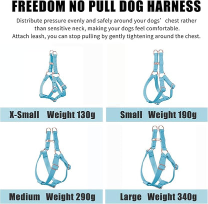 Soft Leather No Pull Dog Harness - Adjustable Step In Dog Harness with Rose Gold Heavy Duty Metal Buckle, Freedom Nylon Dog Halter Vests for Small Medium Large Dogs Easy Walking Training M, Light Blue