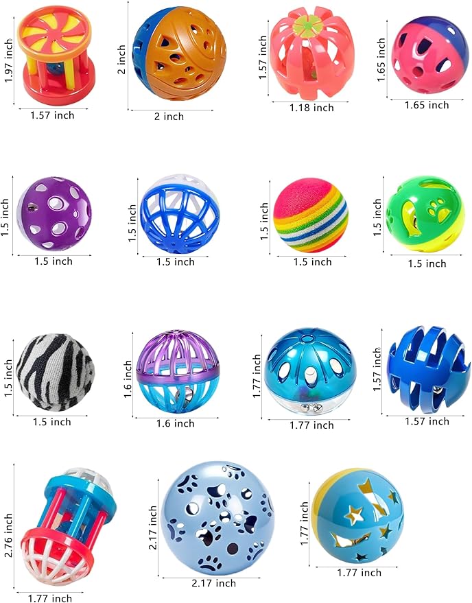 40 Pcs Luxury Cat Balls Set, Indoor Interactive Cat Toys for Bored Kittens, Jingle Balls Plush Glow Balls Soft Pom Balls, Play Balls for Kitties All Ages (1.5'' - 2.3'')