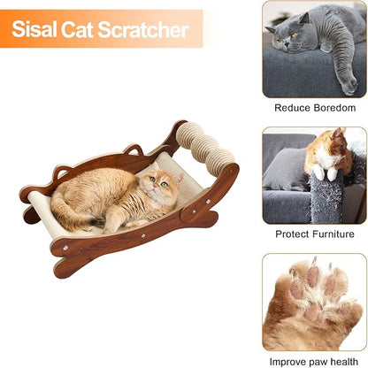 Natural Sisal Cat Scratch Pad with Sisal Cat Scratching Balls, Large Cat Scratcher Bed Hammock Lounge for Scratching Pad, Protects Furniture(Caramel)