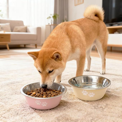 [4 Pack] Stainless Steel Dog Bowls, Colorful Metal Dog Food and Water Bowl with Non-Slip Quiet Bottom, Easy to Clean, Dishwasher Safe, Ideal for Feeding Large Medium Small Dogs Cats, 3.6 Cups (29 oz)