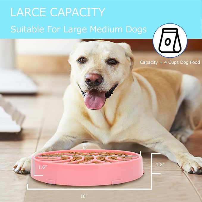 WHIPPY Slow Feeder Bowl Anti-Choking Maze Anti-Slip Interactive Puzzle Feeder Pet Bowl for Large Medium Dogs, Pink
