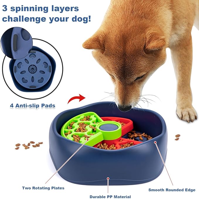 Star&Mi Slow Feeder Dog Bowls, 3-Layer Interactive Dog Puzzle Feeder, Dog Slow Feeder Bowl & Lick Bowl for Dogs, Non-Slip Dog Bowl Slow Feeder for Medium & Large Breeds, Holds 6–8 Cups