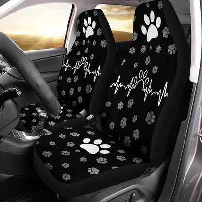 White Paw Waveform Printed Auto Front Seats Protector, Waterproof Car Seat, Vehicle Seat Protectors Fit Trucks SUV Van Car Decor
