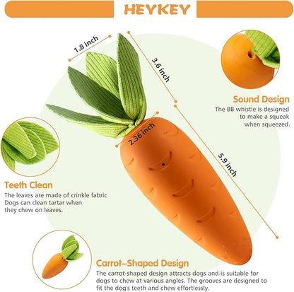 HEYKEY Dog Squeaky Chew Toys, Indestructible Suitable for Aggressive Chewers, Durable Natural Rubber Carrot Dog Toys Milk-Flavored Dog Teeth-Cleaning Toy for Puppy Medium Large Dogs, Orange