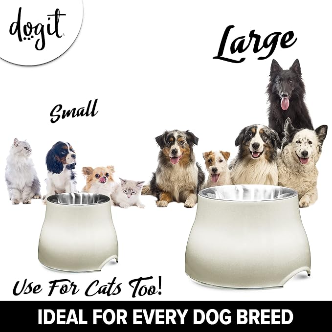 Dogit Elevated Dog Bowl, Stainless Steel Dog Food and Water Bowl for Large Dogs, White, 73753