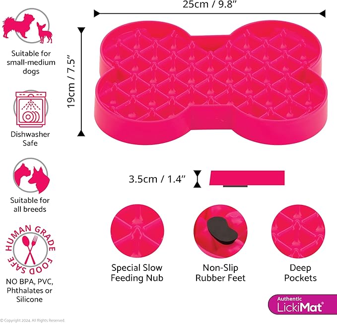 LickiMat Small Slodog Suitable for Wet Food, Raw Food, Kibble and Treats. Perfect Feeder for Small and Medium-Sized Dogs. No Gulp and No Frustration. (Pink)